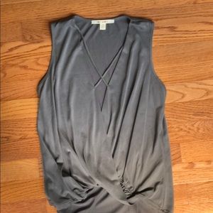 Gray tank top with crisscross detail in front